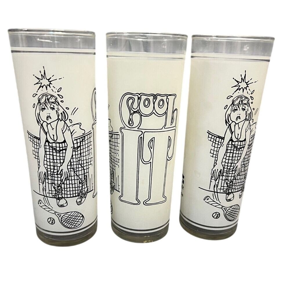 Vintage Superior Collection Series Tall Glasses Cool It Tennis 1977